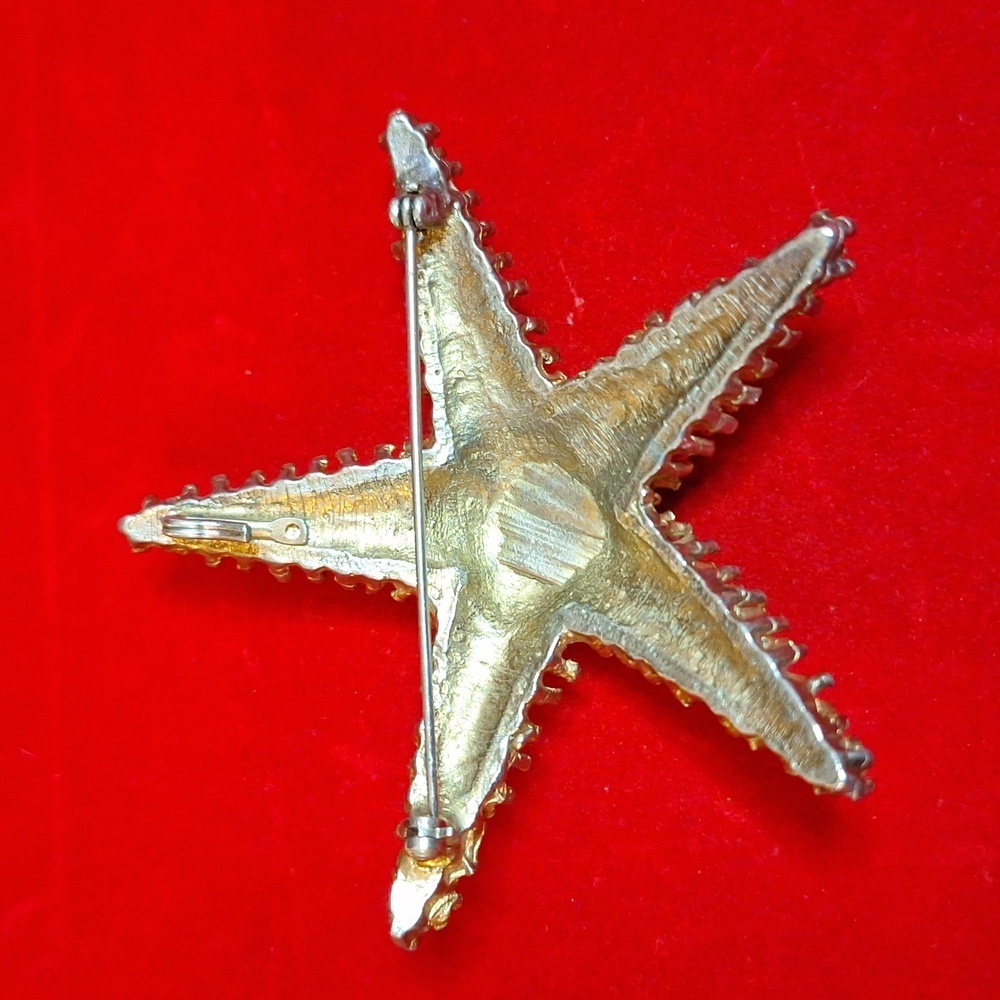 Vintage Gold StarFish Brutalist Large Brooch 3 in. - Picture 5 of 8